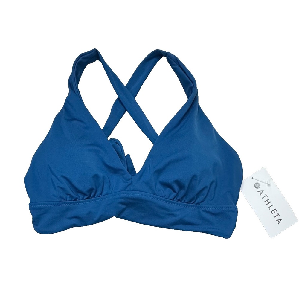 Athleta Bikini Top Womens A-C Dark Lapis Blue Plunge Cross Back NWT